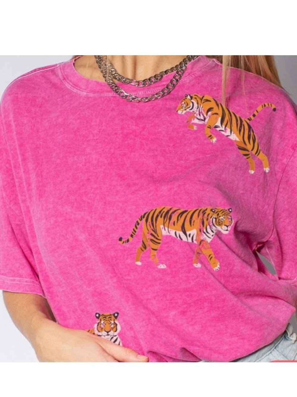 12 Pm By Mon Ami Hot Pink Tee with Tiger Motif